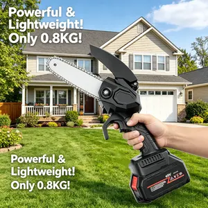 6 Inch Cordless Brushless Mini Chainsaw, 2 Batteries 2 Chains + Tool Box, Portable Handheld Electric Saw for Garden Pruning Tree Cutting Woodworking Home Outdoor Use