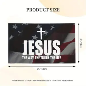 Jesus Christian Flag 3x5ft - Polyester Religious Banner with American Flag Design & "Jesus The Way, Truth, Life" Message, Multipurpose Indoor/Outdoor Decoration, No Electricity Needed