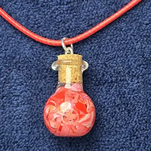 Sphere Fairy Bottle Necklace, Acrylic  Paint Confetti 18 Inch Waxed Cord Nickel Free; Handmade Unique Accessory