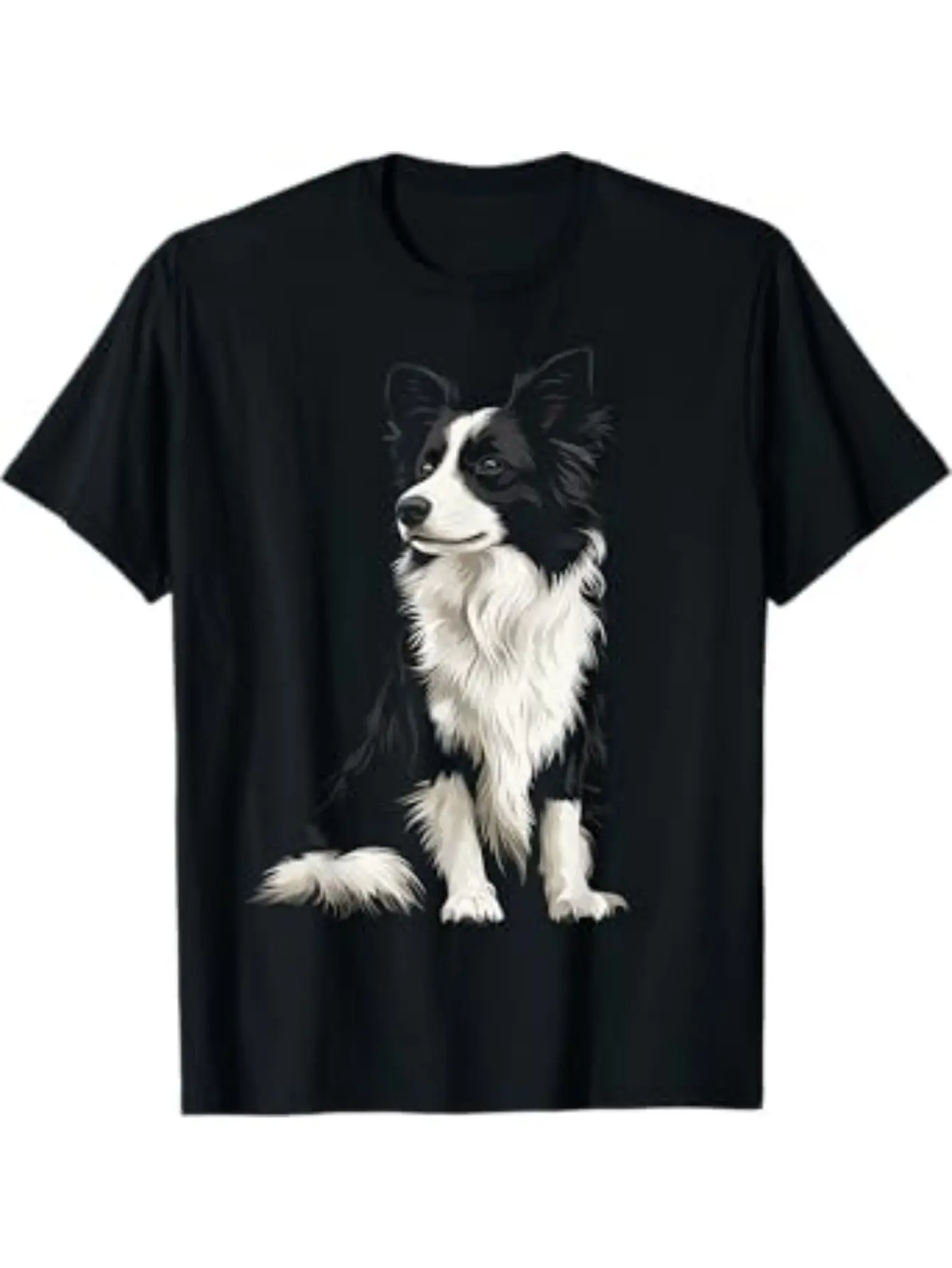 Border Collie Graphic T-Shirt - Black Dog Lover Te unisex soft cotton short sleeve t shirt, vintage graphic casual tee for men women teens, perfect birthday holiday gift for camping travel gym daily street  wear