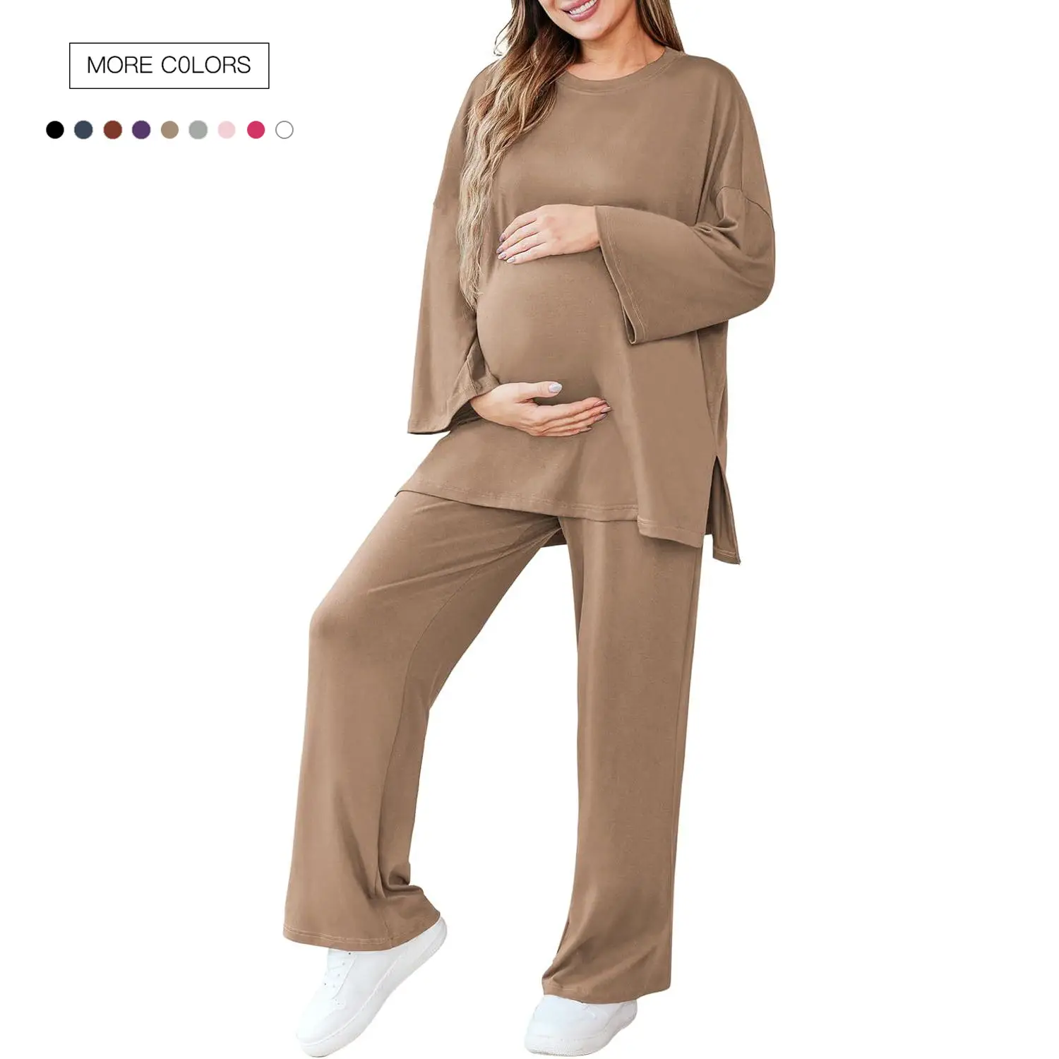 Danedvi Womens Maternity Pajamas Sets 2 Piece Outfits Long Sleeve Tops and Pregnancy Loungewear Mama Clothes with Pockets Plus Size