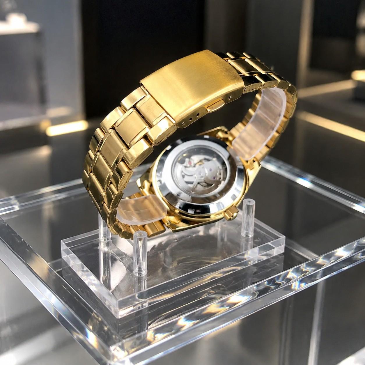 Orient Full Gold Automatic Mechanical Men's Watch - Gold Stainless Steel Strap, Textured Golden Dial with Roman Numerals & Date Window, Self-Winding Waterproof Business Dress Watch, Luxury Timepiece, Ideal Birthday Gift for Gentlemen