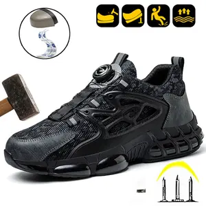 Plus Size Men Safety Shoes Steel Toe Cap Rotating Buckle Breathable Work Boots