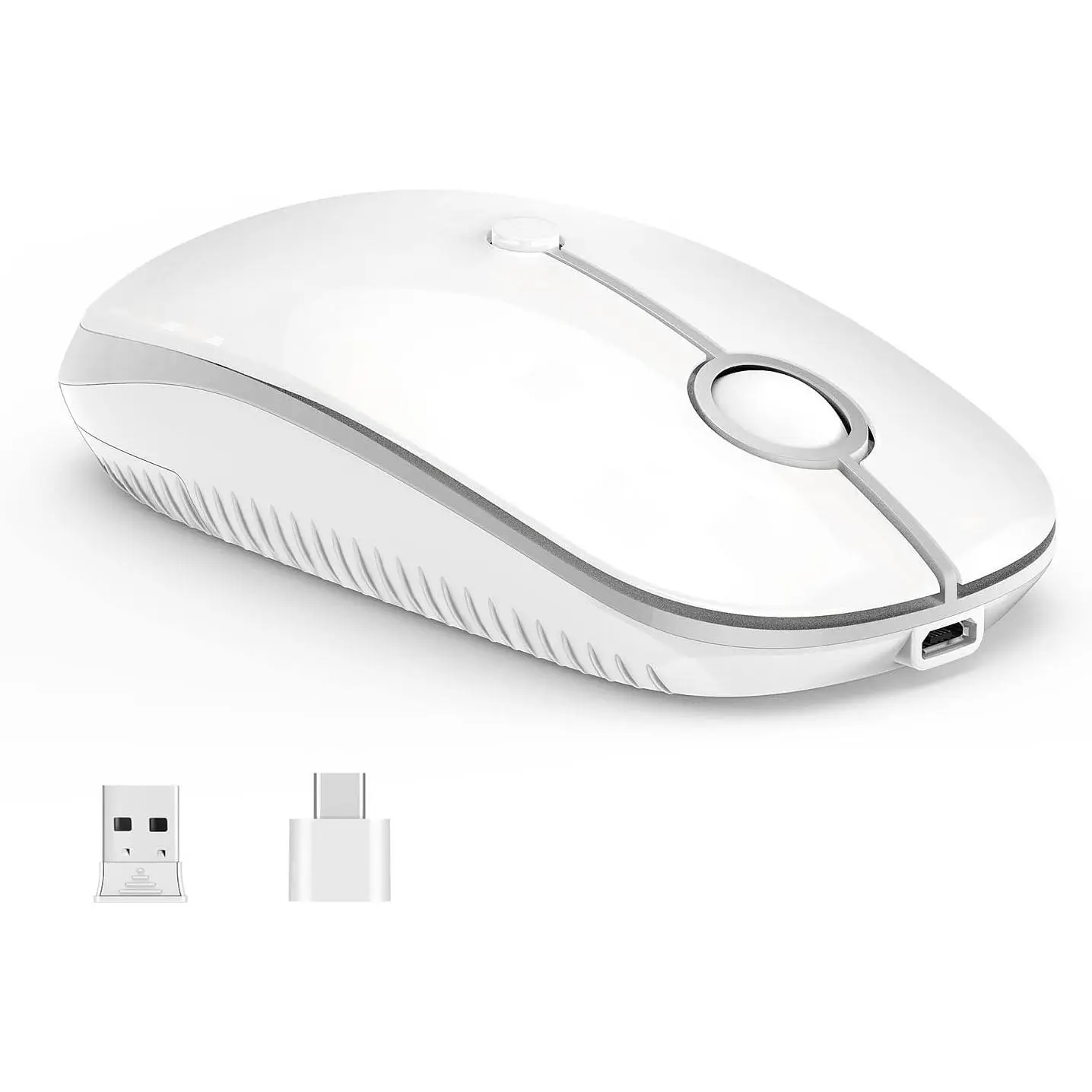 Type C  , USB C  Dual Mode 2.4G Cordless Mice with Nano USB and Type C Receiver Compatible with PC, Laptop, MacBook and All Type C Devices-White