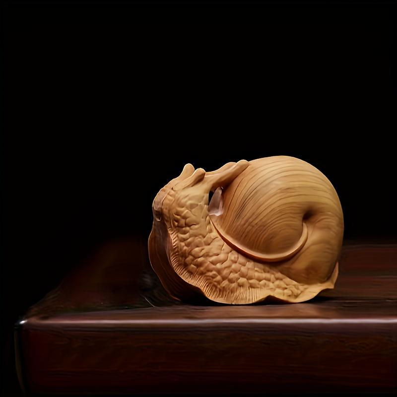 2Pcs Wooden Snail Figurines, Hand Carved Snail Statues, Cute Animal Decor Gift for Home Office Desk