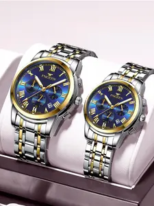 Fashion Couple Watch, Modern Fashionable Wristwatch, Business Style Stainless Steel Strap Analog Quartz Watch, Trendy All-match & Exquisite Watch for Birthday Gift