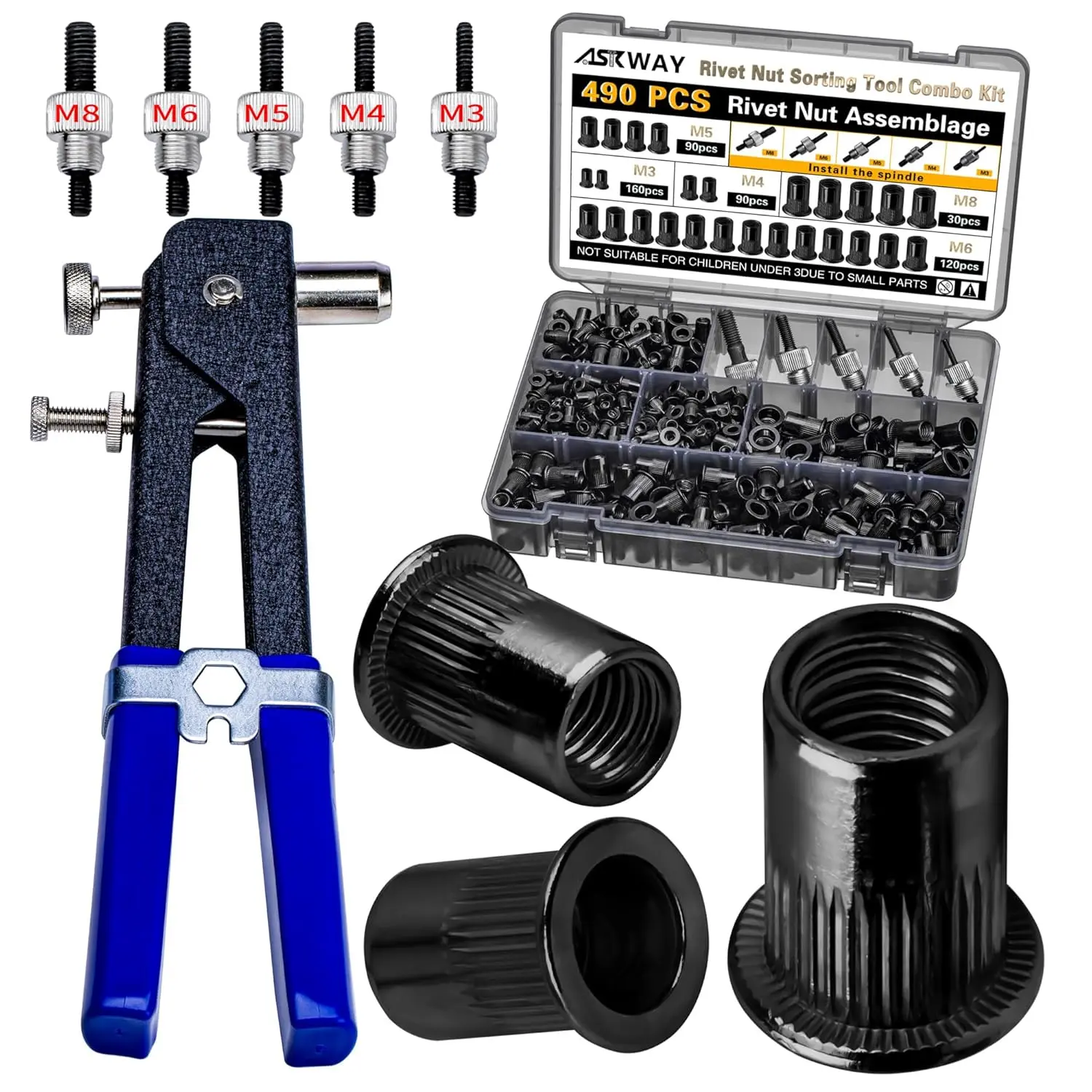 Black Zinc 490 PCS Rivet Nut Tool Kit