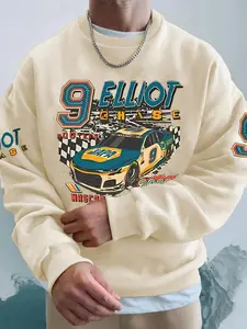 Men's Cartoon & Letter Print Drop Shoulder Sweatshirt, Regular Fit Casual Soft Comfy Long Sleeve Round Neck Pullover for Spring & Fall, Fashion Men's Top for Daily Wear