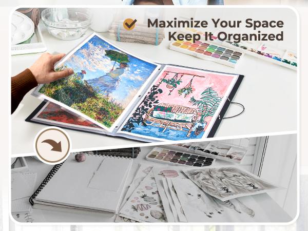 JoyCat Art Portfolio Binder 11"x17",40 Pockets Art Folder with Clear View Pages, 80 Sheets Presentation Binder for Artists and Students (Black)