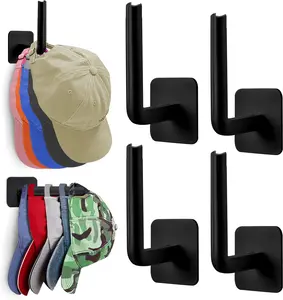 Hat Rack for Wall Hat Organizer, 4-Pack Hat Racks for Baseball Caps, Adhesive Hat Hooks for Wall, No Drilling Hat Hangers for Closet Cowboy Hat Holder Display, Sticky Hat Storage Smooth Scarf