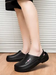 Unisex Waterproof Eva Half Slipper, Adjustable Back Strap Non-Slip Chef Shoes, Brand Letter Print, Ideal for Kitchen, Hospital, Gardening, Work Clogs