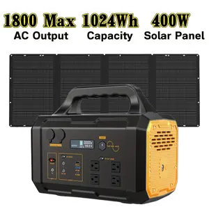 Portable Power Bank with 400W Solar Panel, 1024Wh/1800W Generator, Solar Power Station for Camping Gear, Survival Gear, Family Emergency, RV Trip, Outdoor Hunting, Home Backup. Surge High-Capacity Fast-Charging