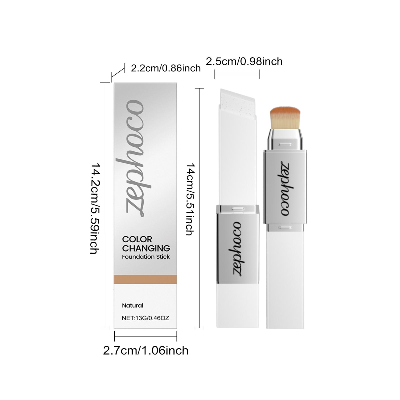 Zephoco 2-in-1 Color-Changing Foundation Stick Natural Shade Lightweight Hydrating Seamless Blending No Cakey Finish Sheer Breathable Coverage Concealer Makeup