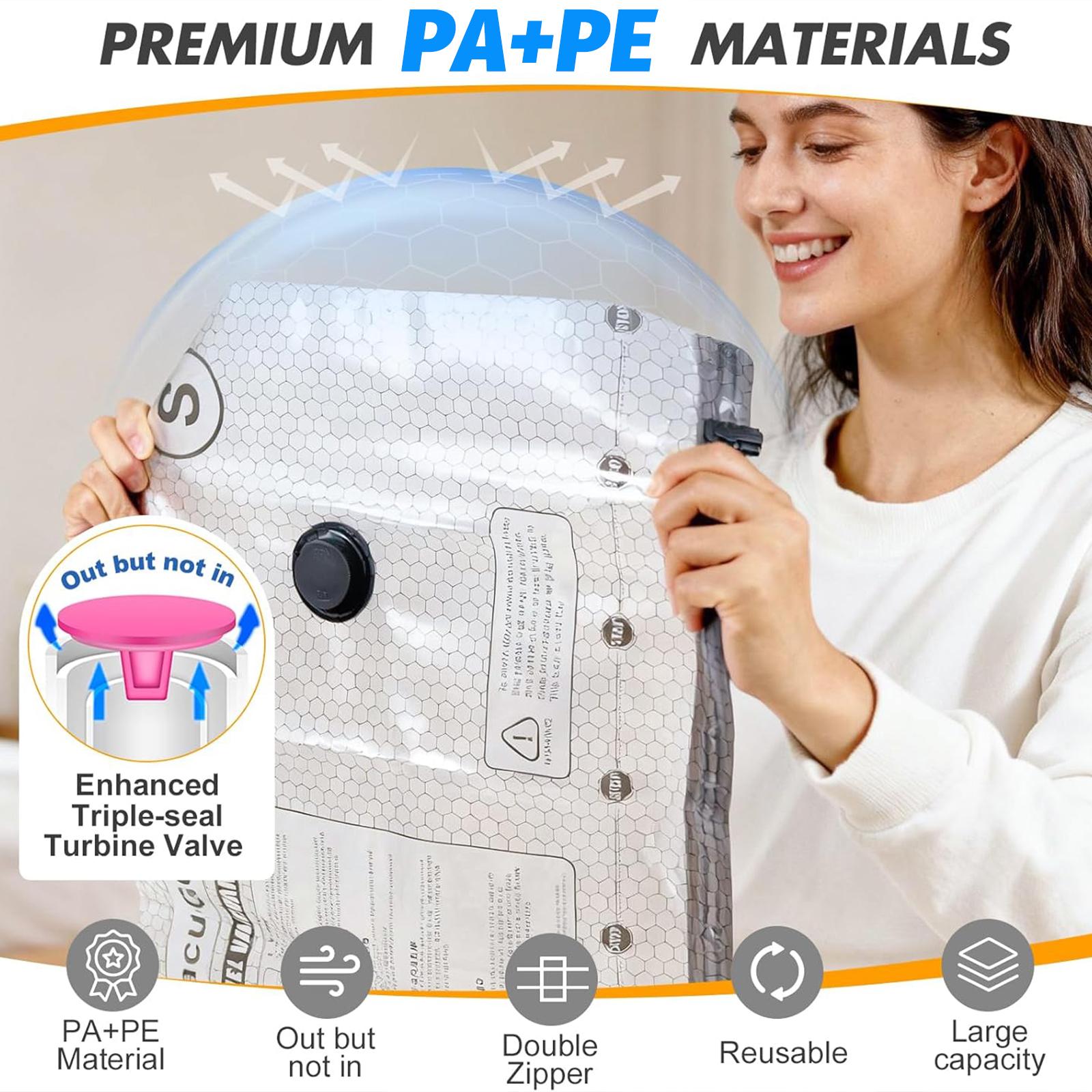 Cordless Travel Vacuum Compression Bag Set for Carry-On Suitcases (Electric Pump)Compressible Travel Bags, Vacuum Packing Kits, Luggage Packing Organiser