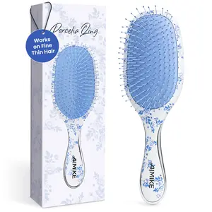 AIMIKE Porcelia Qing Detangler Brush, Pain-Free Detangling Brush with Ultra-Soft FlexGlide Bristles, Effortlessly Remove Knots & Reduce Hair Breakage, Wet Dry Paddle Brush for Women Thin Fine Hair