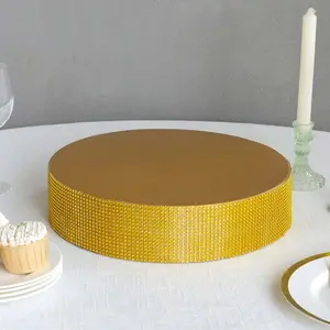 Metal Pedestal Cake Stand 14" Round Design with Rhinestones Gold - Cupcake Holder and Dessert Table Centerpiece