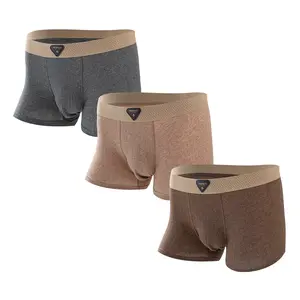 Men's Mocha Earth Tone Design Boxer Briefs Premium Cotton Breathable Mesh Panel Elastic Waistband Moisture Wicking Underwear 3 Pack