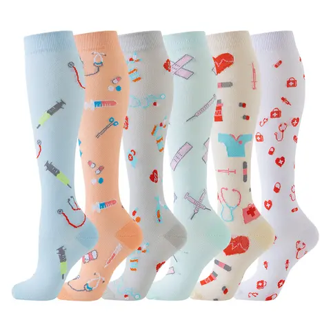 MhzyCaus Performance Compression Socks Year Round Support for Running Cycling & Training Multifunctional Set6 Pairs Cotton Blend Unisex Comfortable Moisture Wicking Floral Pattern Compression Knee High Socks pression circulation best breathable day