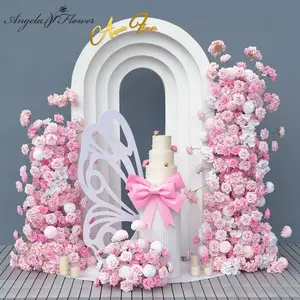A8961 Pink Rose Hydrangea Floral Row KT Board Backdrop Wedding Decor Supplies