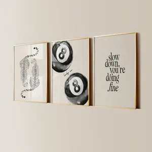 Black Trendy Set Of 3 Prints, Cheetah Wall Art, 8 Pool Ball Print, Neutral Wall Art, Lucky You Poster, Aesthetic Room Decor, Leopard Print