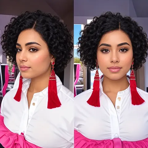 Chic Short Pixie Cut Curly Wave Wig For Women 6INCH 13X4X1 T-Part Lace Front 180% Density Remy Human Hair Natural Black Dealsforyoudays  #SummerVibes#tiktokshopspringglowup