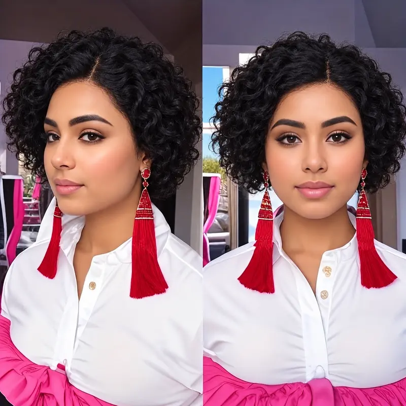 Chic Short Pixie Cut Curly Wave Wig For Women 6INCH 13X4X1 T-Part Lace Front 180% Density Remy Human Hair Natural Black Dealsforyoudays  #SummerVibes#tiktokshopspringglowup
