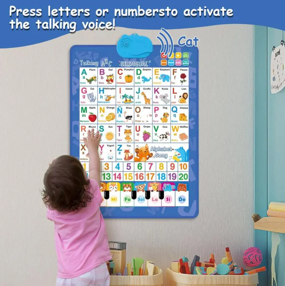 leleyu】Bilingual Talking Wall Chart forKids-English & Spanish