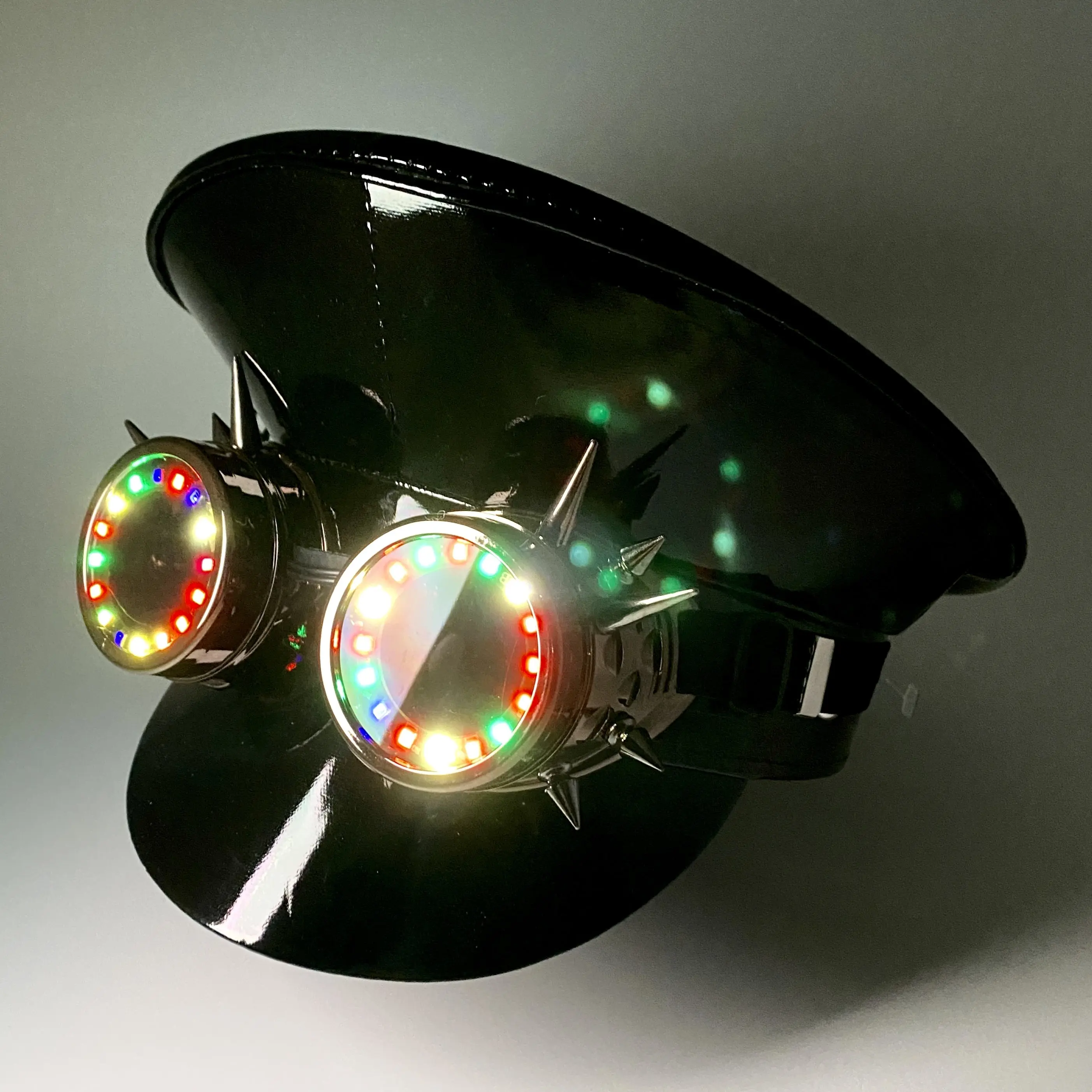 LED Light Up RAVE Captain Style Luxury Women Rhinestone Neon Top Hat Halloween Christmas Burning Man Hat