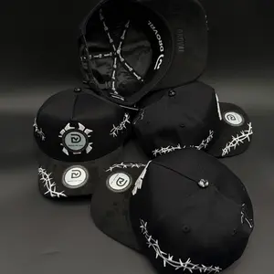 Gorra YN Espinas Droval Hats - Black with White Barbed Wire Design and Adjustable Snapback Cap