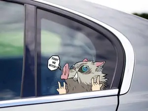 Anime Boar Fight Me peeking decal cartoon ninja slay fighter sticker for cars trucks suv peeker peeakabo japanese character funny laptop
