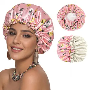 Satin Bonnet Double Layer Silk Bonnet for Sleeping Women Hair Care for Natural Curly,Large Sleep Bonnet,Adjustable Sleep Cap Hair Bonnet with Colorful Flower Pattern