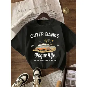 Outer Banks Pogue Life Vintage Van Beach Graphic Tee Women Trendy Oversized Crewneck Short Sleeve Soft Cotton Casual Summer Vacation Outfit