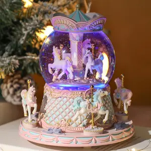 Wrapped Music Box Carousel Horses Color Lights Unicorn Musical Snow Globe  Girls and Women  Daughter Mom Granddaughter Grandma Christmas Birthday Presents Gifts