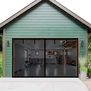 Garage Door Screen 20x8ft for 2 , Retractable Fiberglass  Garage Screen Mesh Curtain Doors, Heavy Duty Weighted Bottom, Easy Assembly, Hands Free for Garage Patio Porch (Black, 20x8ft)