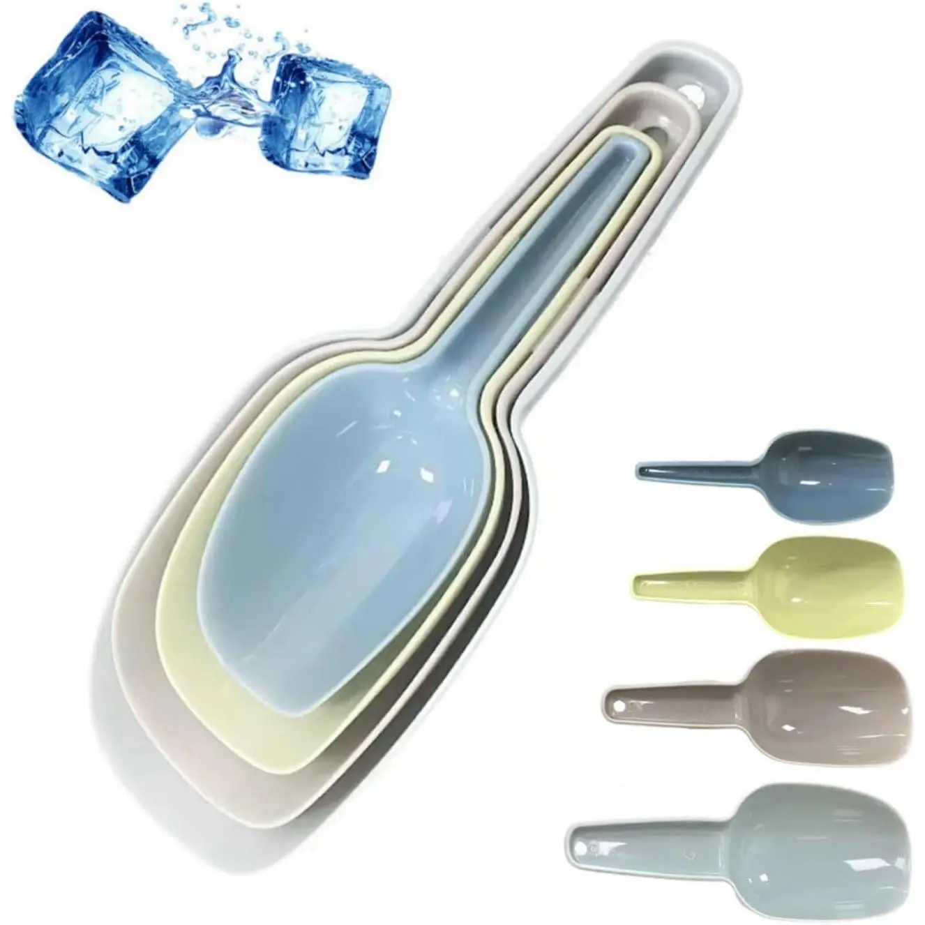 4 count Ice Scoop Set, Colorful Scoop for Freezer Kitchen Canisters Flour Powders Dry Foods Candy Popcorn Coffee Beans  Scoops