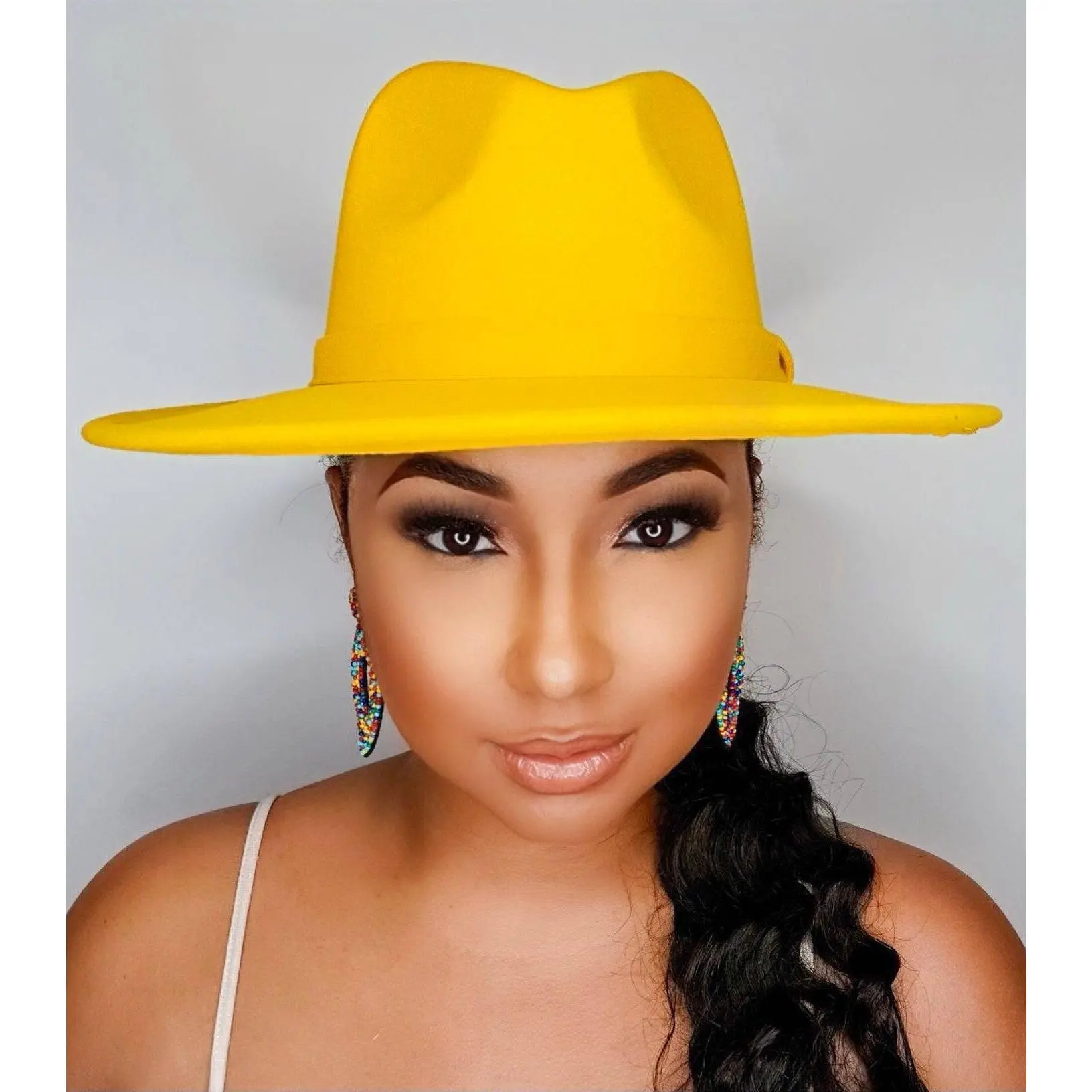 Still Trending | Wide Brim Panama Felt Fedora Hat with Band - Mustard