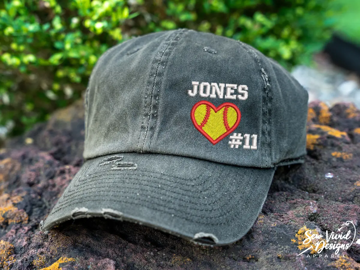 Softball Heart Mom Hat - Custom Name & Number | Women's Softball Hat | Softball Mom Baseball Cap | Custom Colors | Softball Mom Gift | Gameday Hat | Game Day Clothing