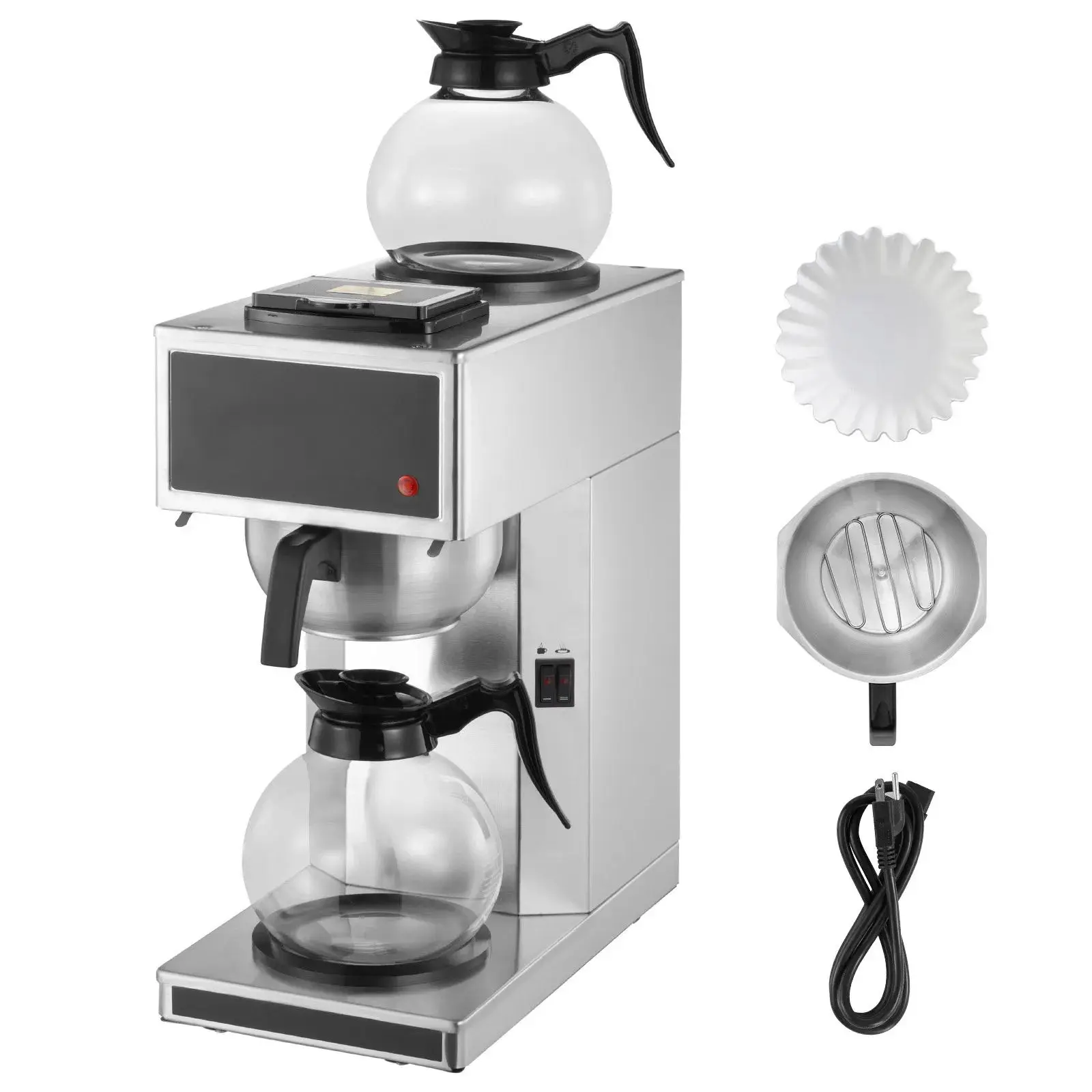 12 Cup Commercial Drip Coffee Maker with Dual Glass Carafes & 2 Independent Warmer Plates, Stainless Steel Coffee Brewer Fast 6-Minute Brewing Machine for Restaurant Coffee Shop Office Home Use