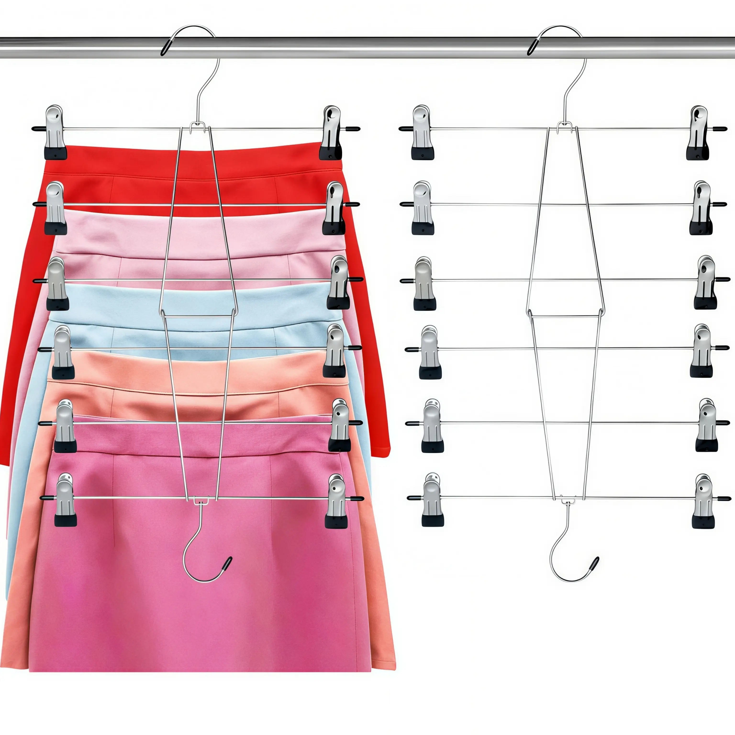 LMMAKE 1PC/2PCS 6-Layer Double-Hook Foldable Stainless Steel Hangers, Adjustable Space-Saving Closet Organizers for Pants, Skirts