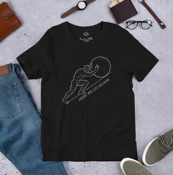 Minimalist Sisyphus T-Shirt, Stoic Philosophy Line Art Graphic Tee