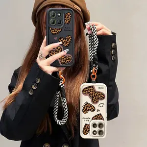 Striped heart design paired with a distinctive double-button lanyard, Cover, multiple colors available, suitable for Moto G series, 4G, 5G, Fusion, Edge series phone cases, Protective Accessories