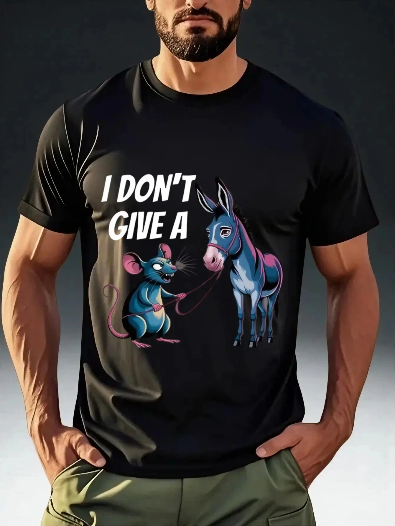 Men'S Short Sleeve T-Shirt with Fun Mouse And Donk unisex soft cotton short sleeve t shirt, vintage graphic casual tee for men women teens, perfect birthday holiday gift for camping travel gym daily street casual wear