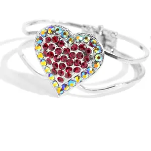 Flirtatious Finale Red Bracelet with Heart-Shaped Rhinestones and Adjustable Bangle Design for Women