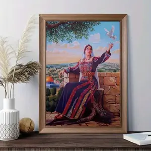 Palestinian Woman With Dove Poster, Cultural Heritage Wall Art Symbolizing Peace, Elegant Artwork For Living Room, Bedroom, Cafe, Office, Bar, Dorm, Gift Decoration Piece