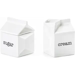 Ceramic Sugar and Creamer Set Milk Carton Shaped White Cream Jug and Sugar Bowl with lid