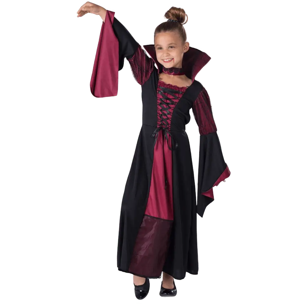 Vampiress Costume For Kids | Black & Red Vampire Costume Dress for Girls - Perfect For Halloween, Pretend Play Fun & Costume Party