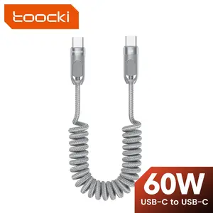 Toocki PD 60w C-C Spring Data Cable, Fast Charging 3a USB-C Data Cable, 1.5m Dual USB-C A-C Braided Wire, for Phones & Laptops