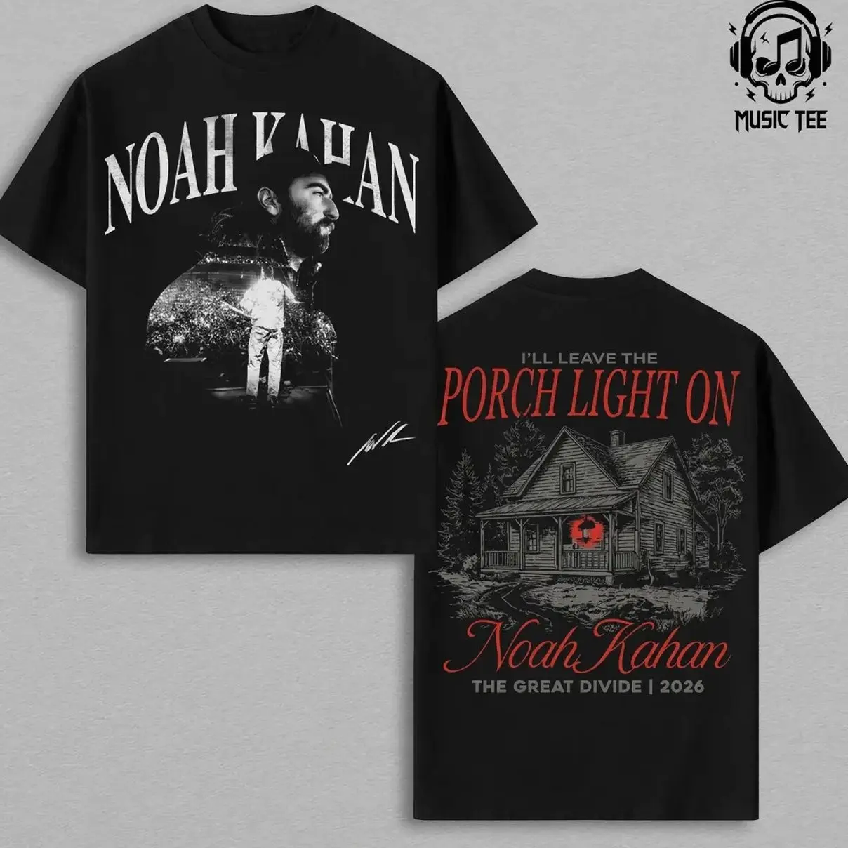 Vintage Noah Kahan The Great Divide 2026 Graphic Tee Double Sided Print Bootleg Concert Merch Porch Light On T-Shirt Oversized Short Sleeve Tee For Men Women Unisex Indie Folk Pop Music Fan Apparel Casual Streetwear Retro Band Top 6CP VPG