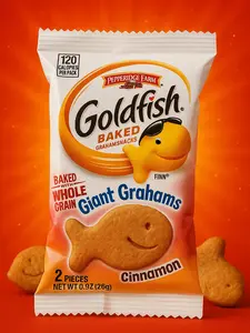 Goldfish Giant Graham Crackers Cinnamon Flavor, Healthy Whole Wheat Snack, Pack of 25, Delicious Treats for On-the-Go, Fiber Iron