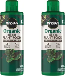 Miracle-Gro Organic Indoor Plant Food, Liquid Plant Food for Houseplants, Flowers, Vegetables, and Herbs, 1-0.5-1 NPK, 8 fl. oz., 2-Pack